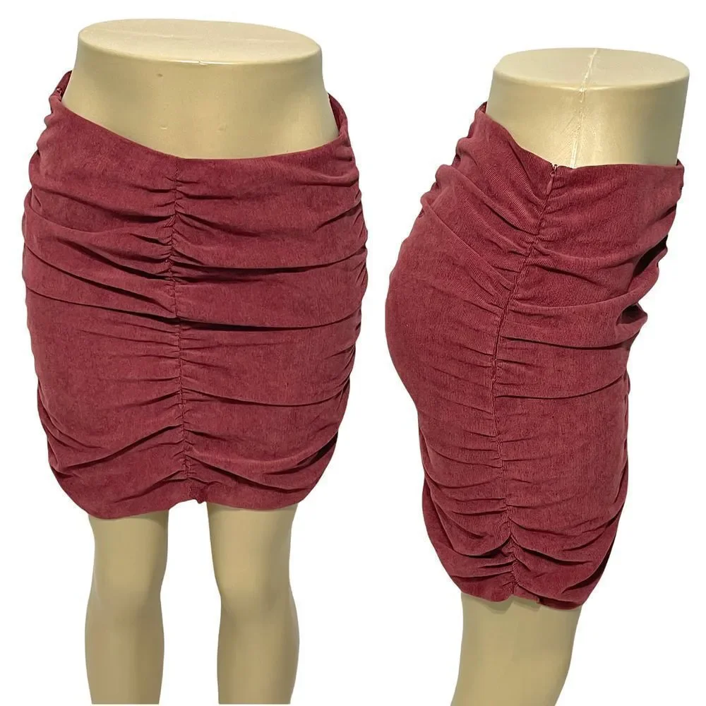 Zara Draped Corduroy Ruched Mini Skirt Dusty Burgundy Red Women’s Size Large - Picture 1 of 9